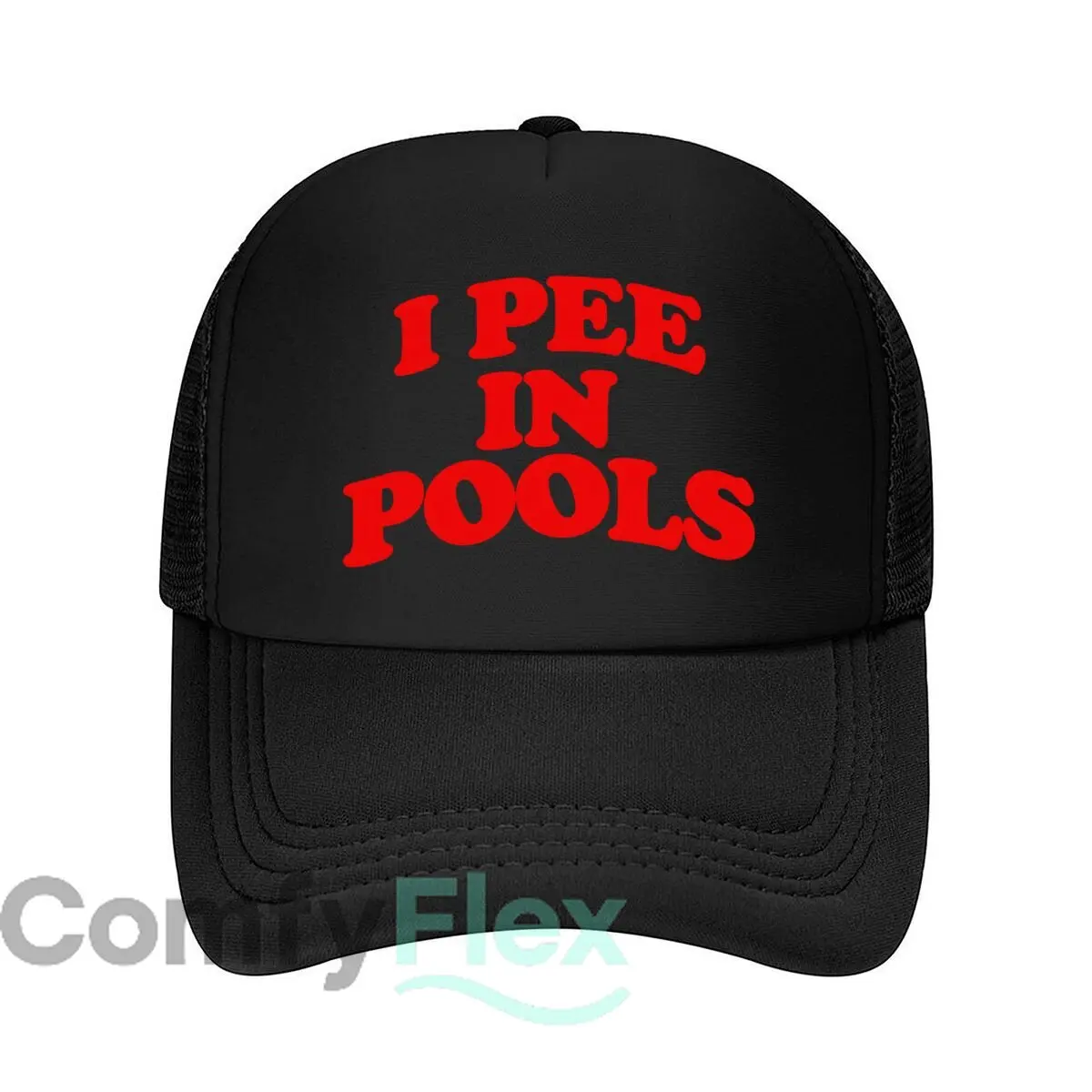 I Pee In Pools Funny Red Text Design Mesh Baseball Cap Hip Hop