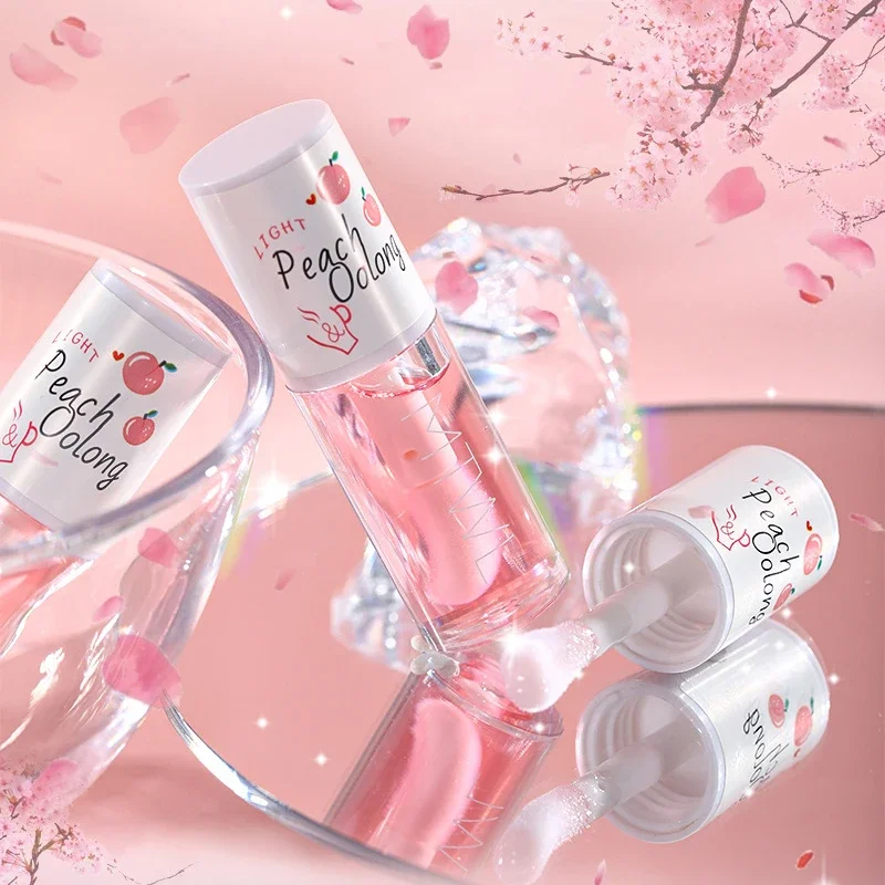 Pfirsich-Honig-Lippenöl lindert trockene, feuchtigkeitsspendende Lipgloss, verblasst Lippenlinien, Wasser, leicht, großer Bürstenkopf, Lippenpflegeserum, Kosmetik