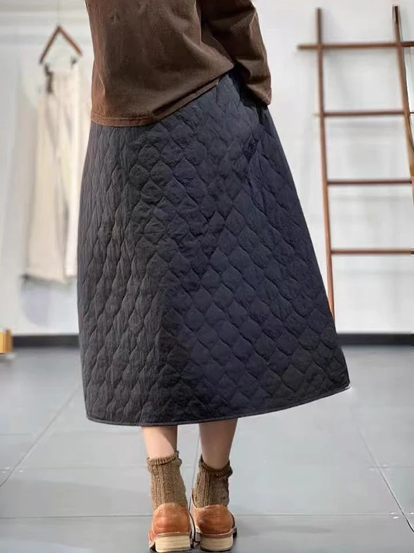 Faionable coréen Sle hiver marque femmes coton matelassé diamant id simple rangée inclinée bleu f jupe jupe Midi