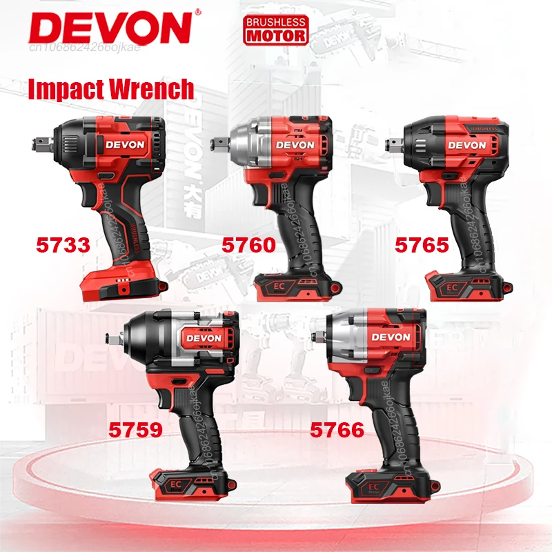 Devon Heavy Duty Rechargeable Cordless Impact Wrench 5759 Brushless20v 2400rpm 2700ipm 850Nm Torque Adjustable Universal Flex