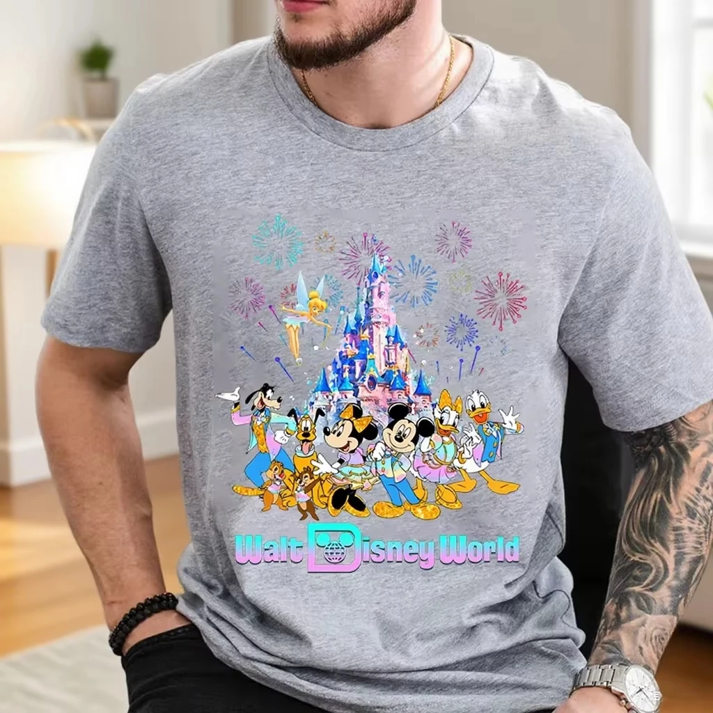تي شيرت MINISO Disney Castle القطني كاجوال للأولاد والبنات شخصيات كرتونية مخصصة للجنسين بأكمام قصيرة #1
