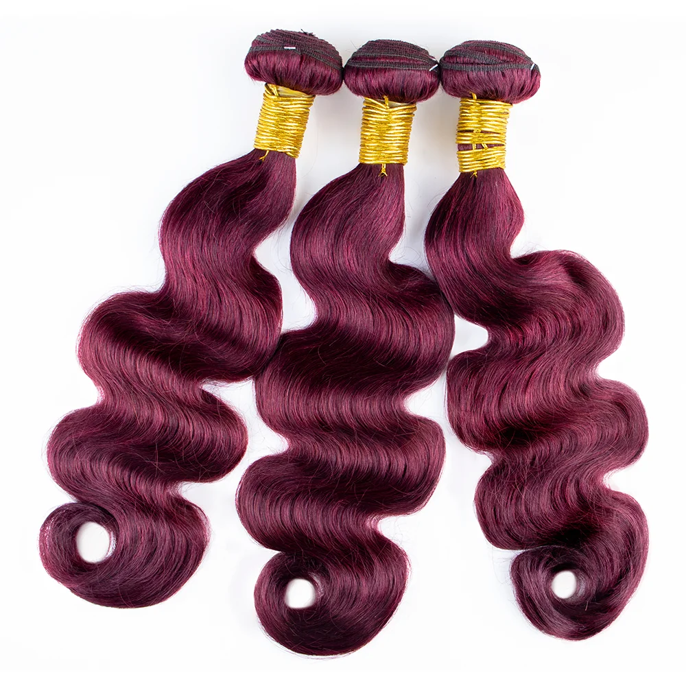 #99j Red Color Body Wave Bundles Human Hair 30 Inch Burgundy Bundles Double Weft Virgin Hair Weaving Bundle Deals For Extension view 2