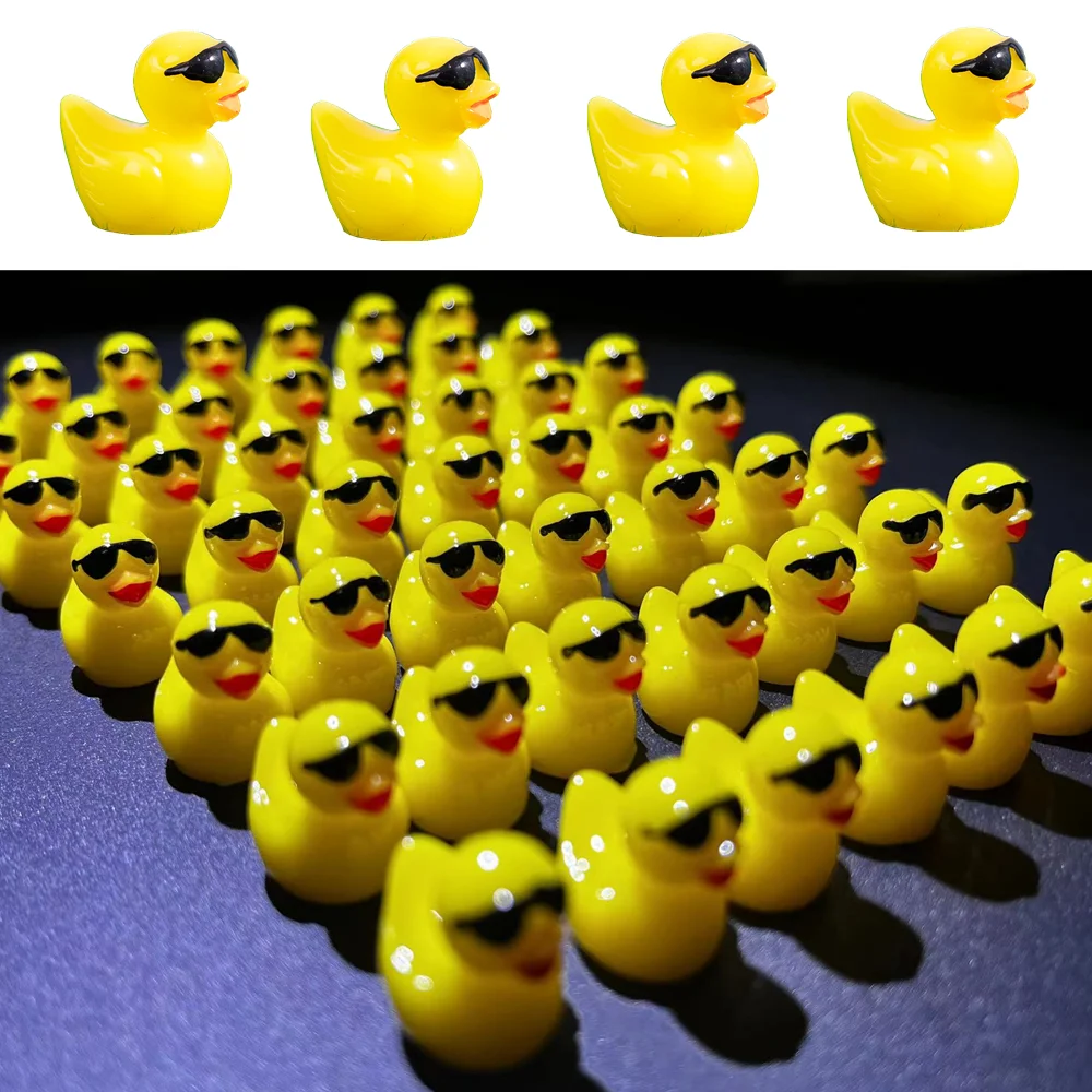 

50PCS Mini Yellow Ducks with Glasses Fairy Garden Miniatures Duck Wearing Sunglasses Kawaii Home Accessories Desk Decoration