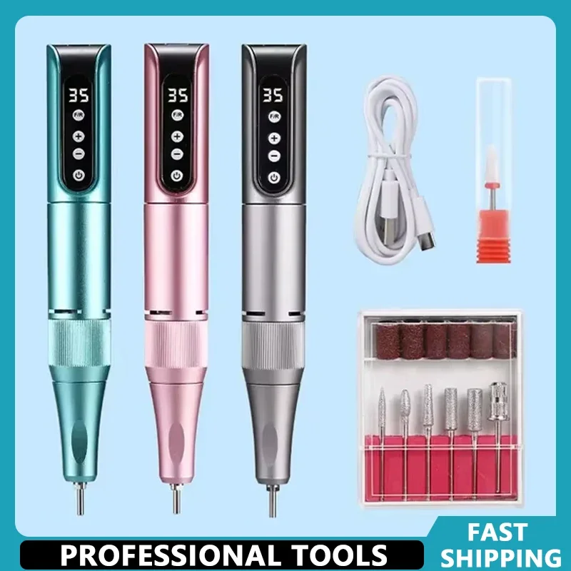 

Wireless Nail Drill Pen 35000RPM USB Rechargeable Portable Manicure Tool for Nail File Polishing Salon Use
