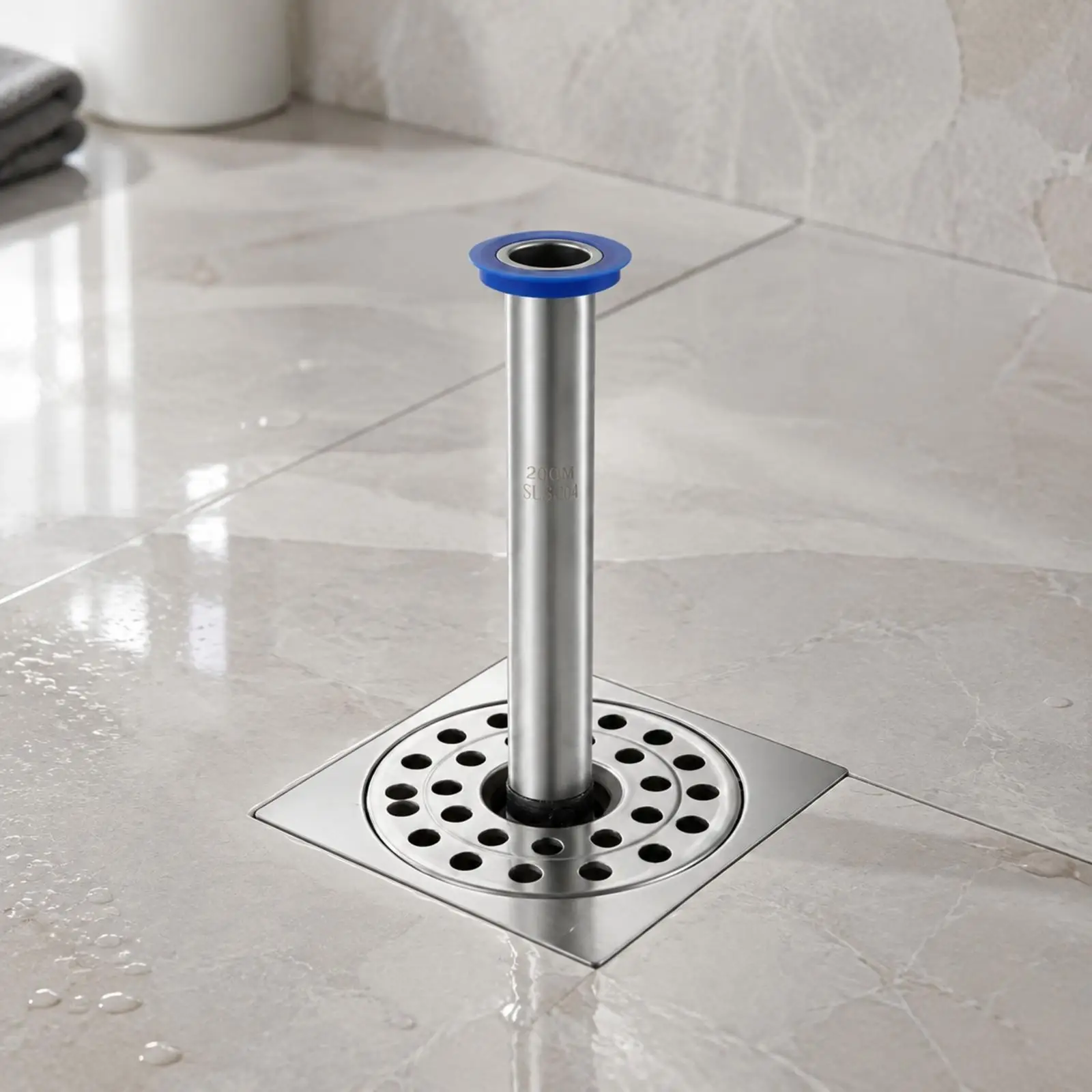 Floor Drain Core 304 Stainless Steel with Blue Sealing Flange and Red Strip for Restroom Drain Pipe Backflow Prevention Upgrade