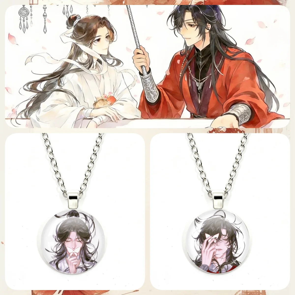 Anime Tian Guan Ci Fu Necklace Heaven Official’s Blessing Xie Lian Cosplay Glass Cabochon Pendant Charm Jewelry Gift