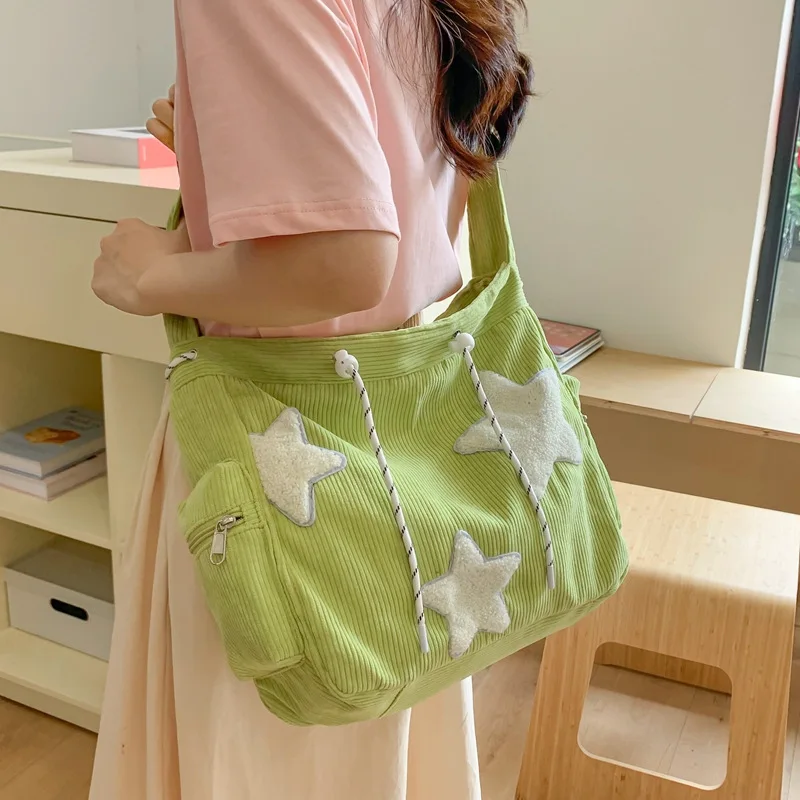 

Large Capacity Shoulder Bag Women Star Pattern Corduroy Crossbody Bag Simple Lady Travel Casual Tote Bag School Bookbag Handbag