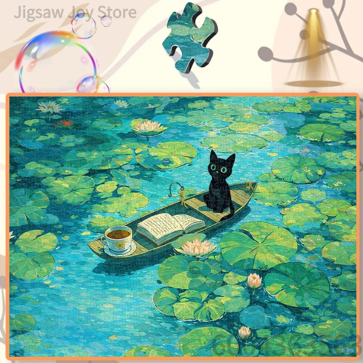 500-2000PCS Jigsaw Puzzle Race Track, Black Cat on Lotus Boat, Colorful Flower Cottage, Vintage Lemon Basket Floral Puzzle Gift
