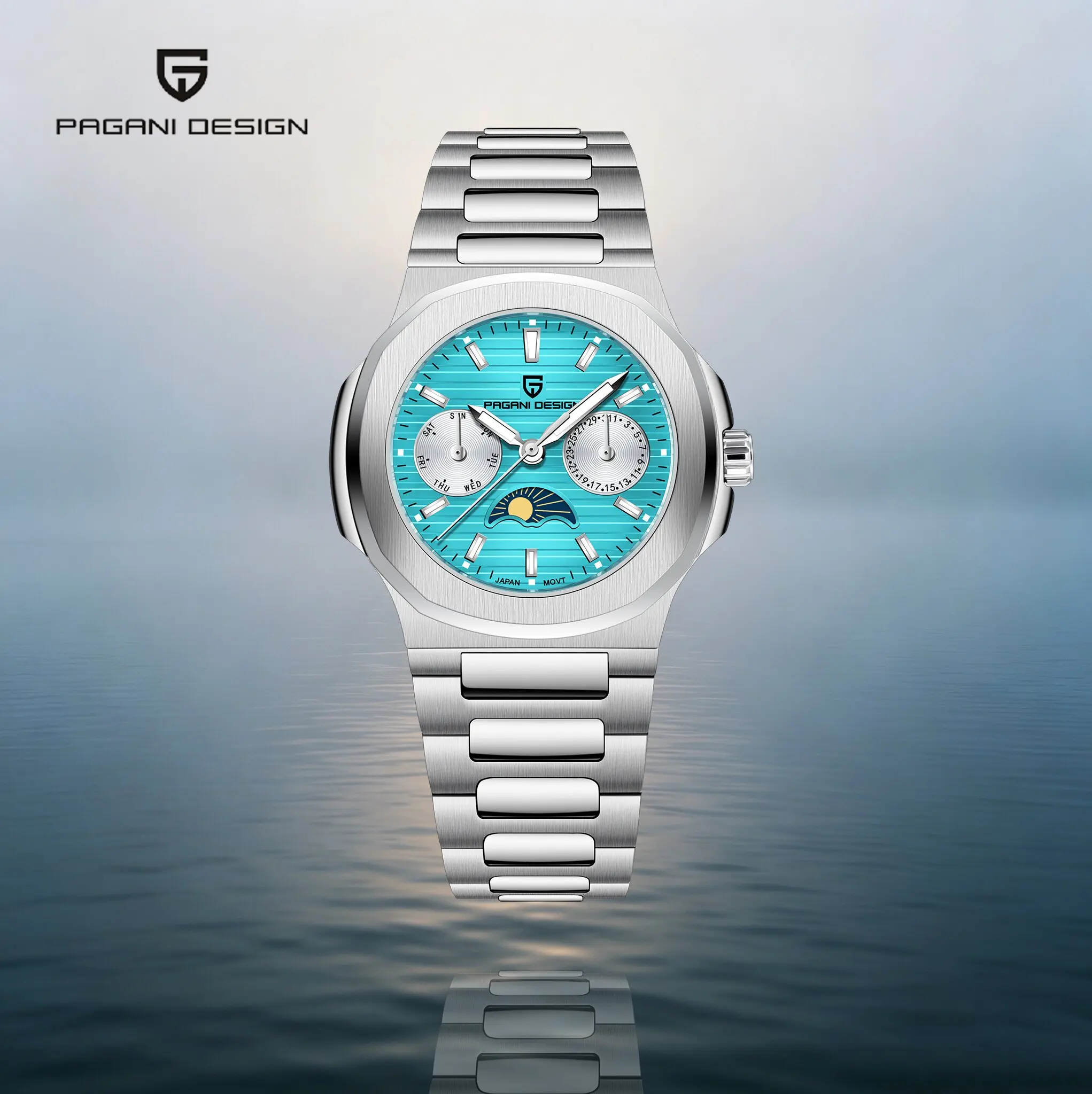 PAGANI DESIGN Fashion Lady Grand Luxurious Quartz Watches Luminous Dive Moon Phase Watch Stainless Sapphire Perfect Gift Choice