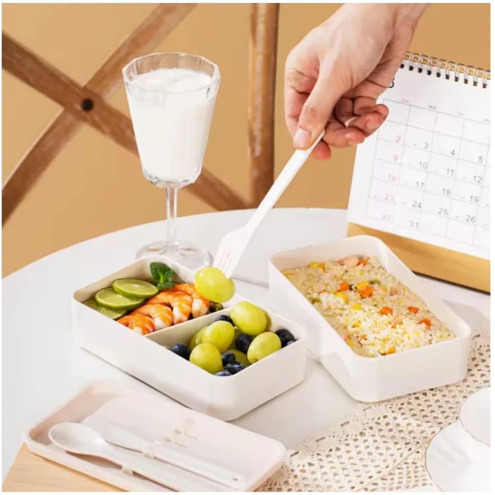 صندوق غداء بينتو للبالغين، مجموعة حاوية تخزين طعام من طبقتين مع أدوات مائدة للأطفال/الأطفال، ميكروويف وأمان للاستخدام في غسالة الأطباق #3