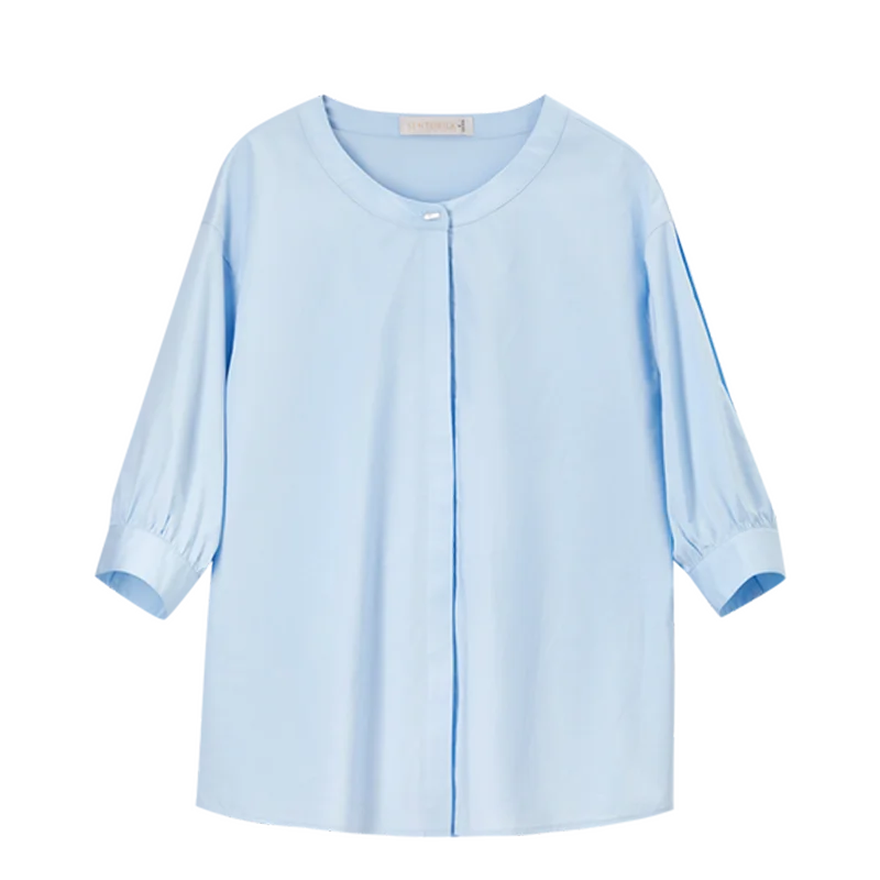 SENTUBILA Lyocell couleur unie chemise femmes 2025 printemps été coupe ample col rond demi manches chemises et chemisiers de base 152C59016