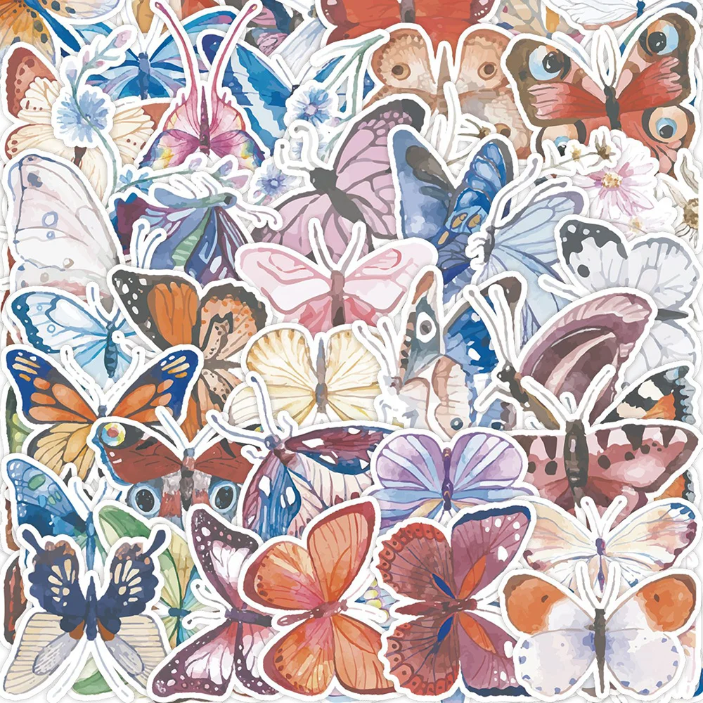 

10/30/50pcs Cute Color Watercolor Butterfly Stickers Aesthetic Graffiti Decals DIY Luggage Stationery Phone Bike Cartoon Sticker