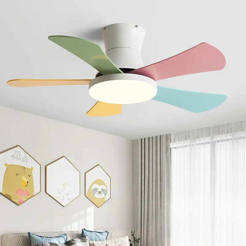 Nordic colours Ceiling fan light Modern Children bedroom  Indoor Ceiling fan lamp furniture 5 leaf Cold air delivery summer fan