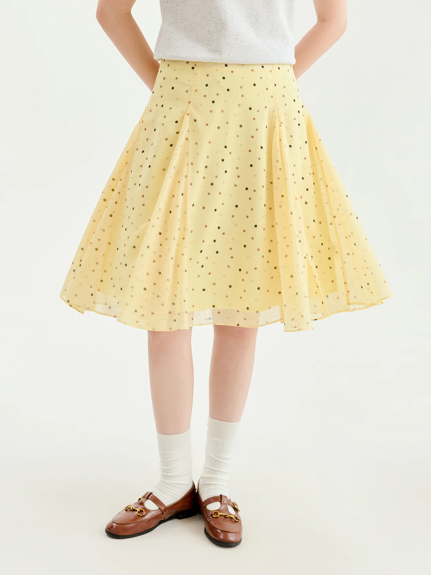 Original AMUU Yellow Polka Dot High Waist A-Line  Skirt Women's Summer New Style Age-Defying Commute Korean Style Skirt