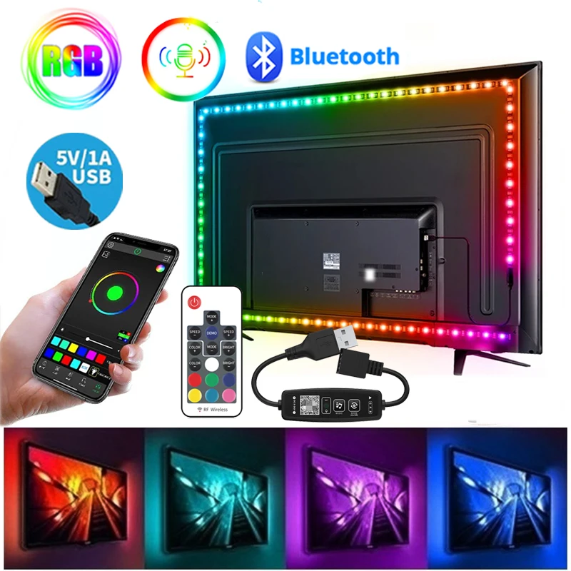 

USB Bluetooth Music RGB Led Strip Lights For TV Backlight Ambilight Dimmable Rgb Led Tape Smart Remote Control 5V LED Lights