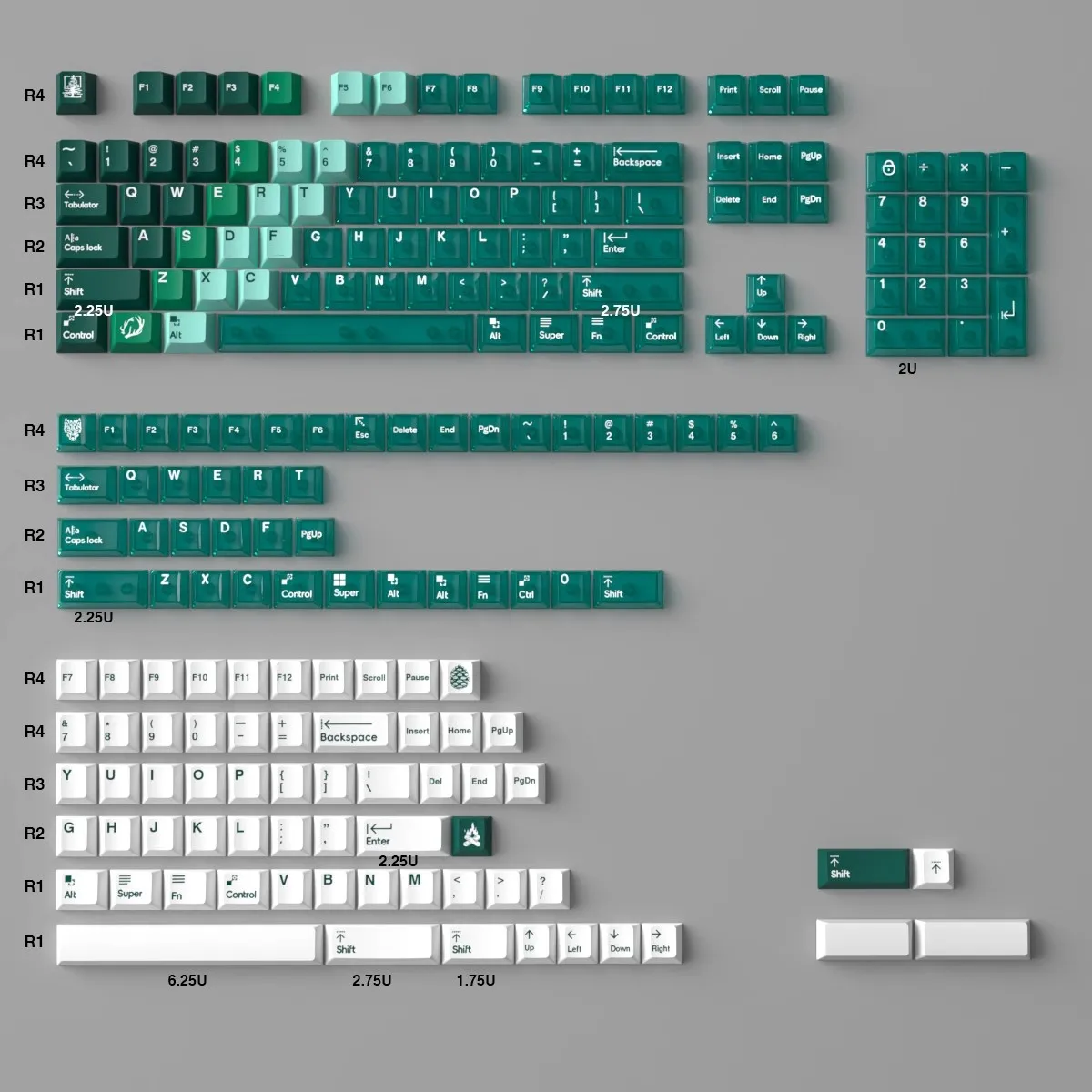 

GMK Snowy Mountain Green Forest Keycaps PBT Dye Subbed Key Caps Cherry Profile Keycap With 2.25U 2.75U 3U 7U Spacebar ISO Enter