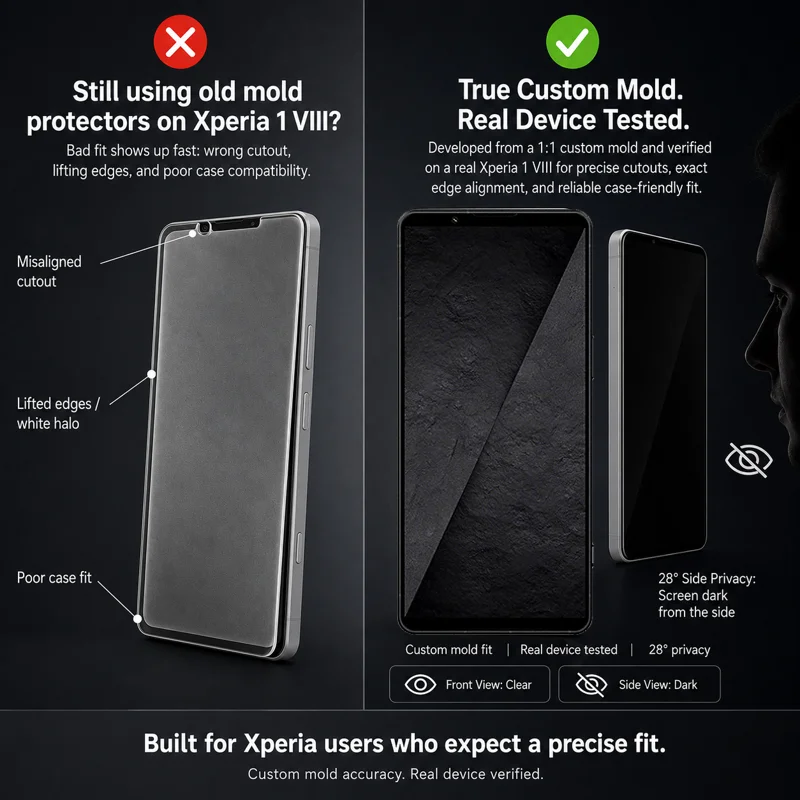 Privacy Screen Protector for Sony Xperia 1 VIII 2026, 28 Degree Anti-Peep Full Coverage Tempered Glass, Exact Cut Case view 3
