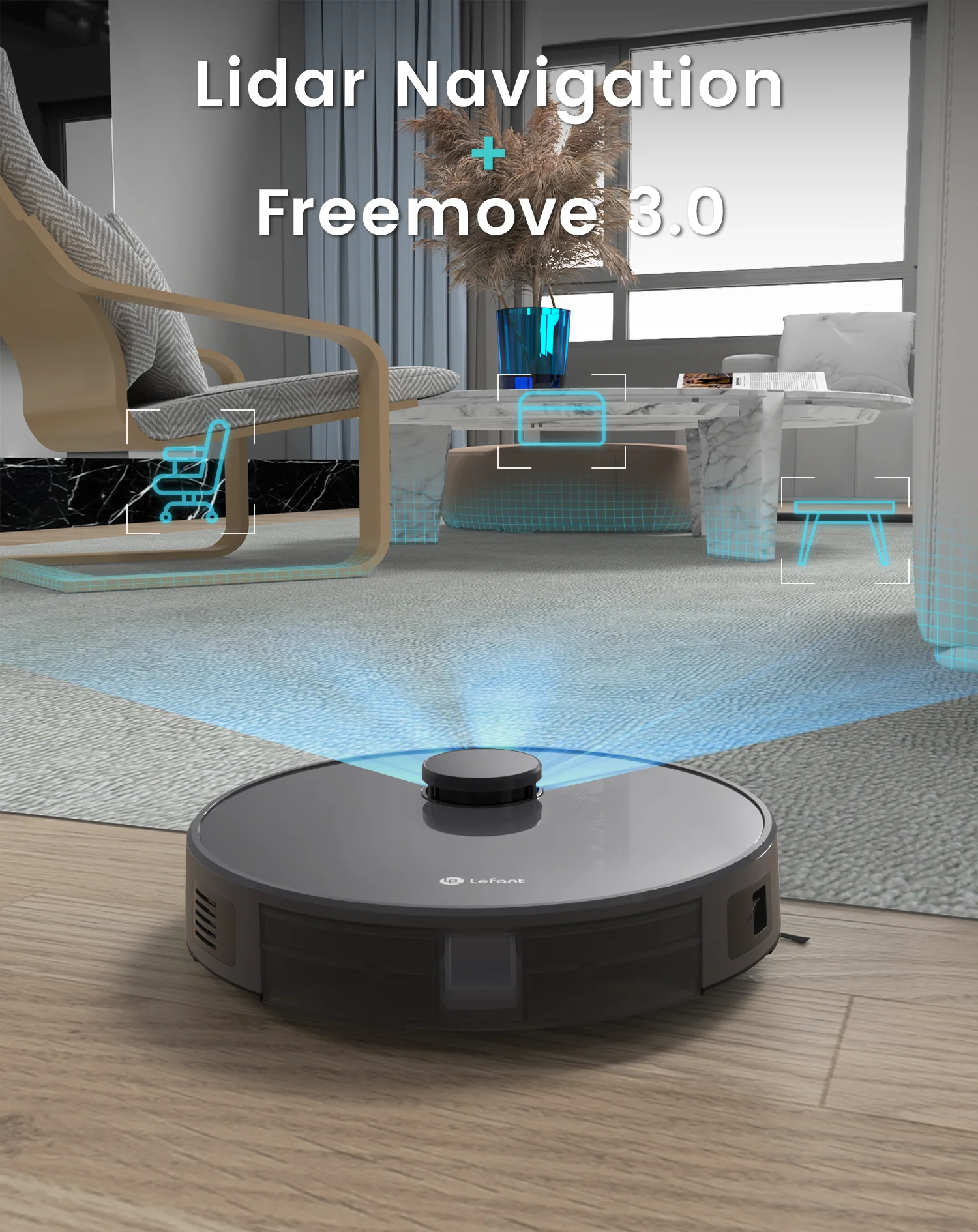 Aspirapolvere robot Lefant M1 con aspirazione 4000Pa, navigazione Lidar, WiFi/App/Alexa, ideale per peli di animali domestici, moquette