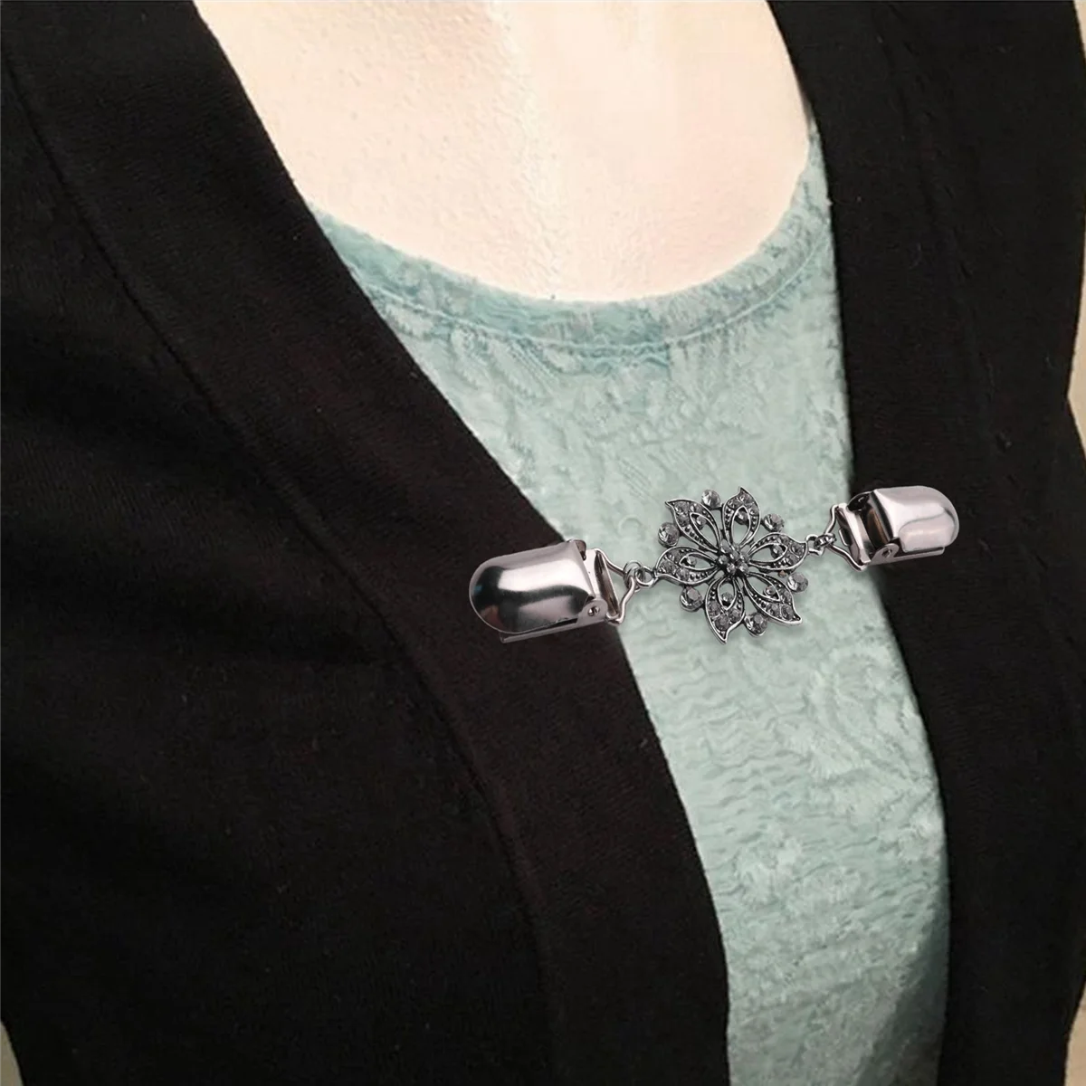 AB06 3 Pieces Sweater Shawl Clips Dresses Cardigan Collar Brooch Clip Vintage Shirts Clips For Women Girls
