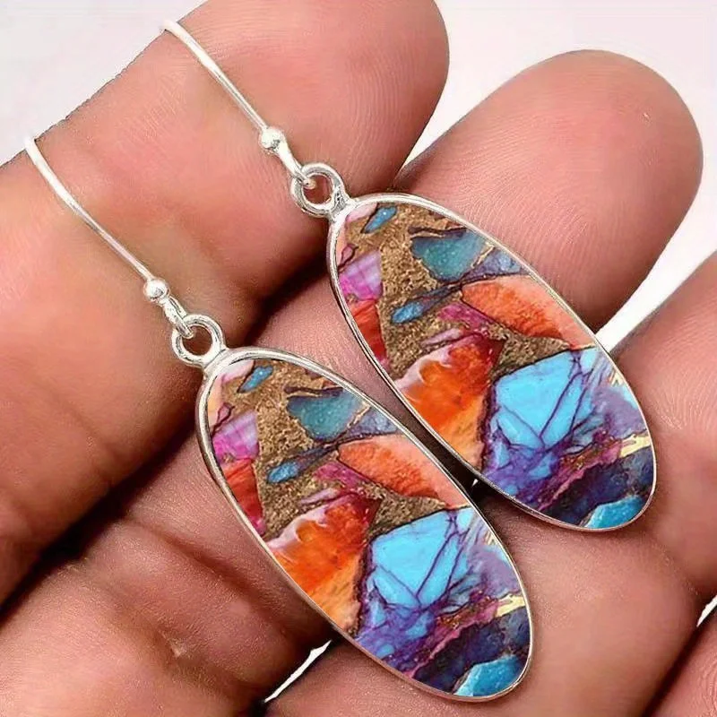 2pcs Vibrant Bohemian Earrings Set - Colorful Stone Accents,Unisex Design - Ideal for Birthdays, Couples' Jewelry, Anniversaries