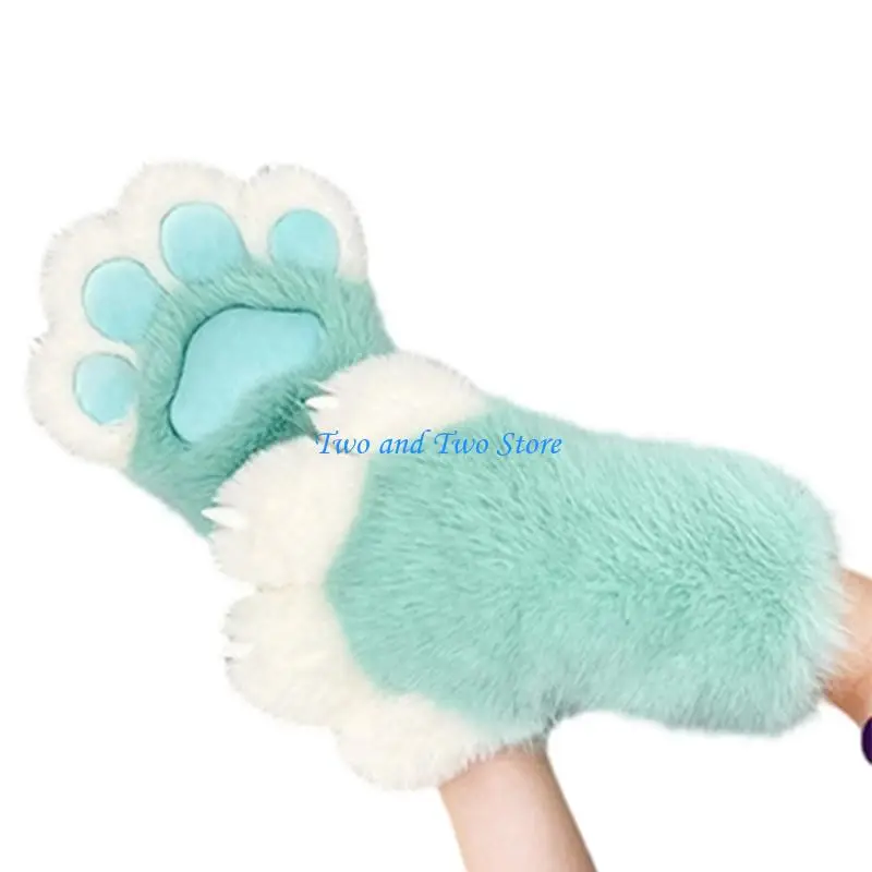 HX6F Furry Plush Cats Paws Gloves Fashion Fursuit Costume Gloves Theme Handwear for Various Occasion Dressingup Supply