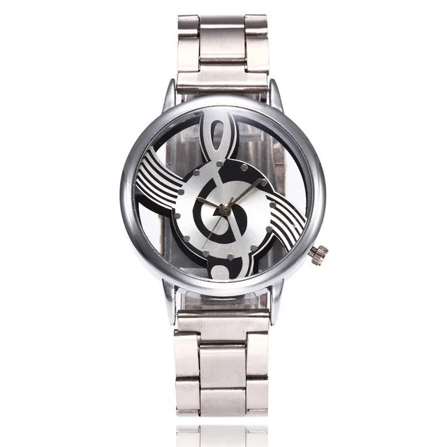 2023New Brand Fashion Hollow Music Note Notation Watch Stainless Steel Quartz Wrist Watch For Men Women Silver Mesh Watches