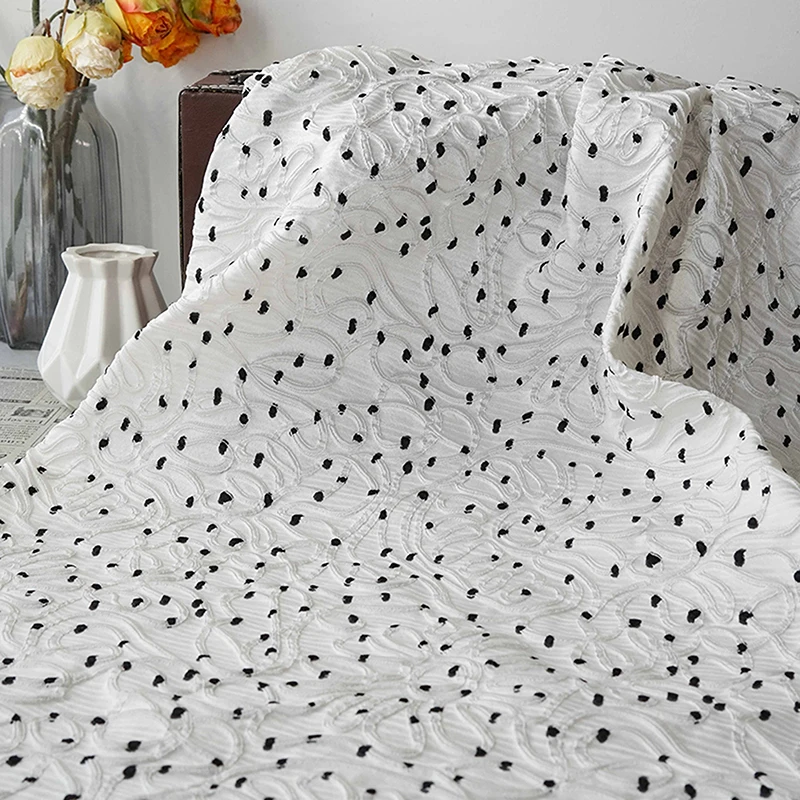 1M White Rose Flower Relief Jacquard Fabric Polka Dot Petal Design Elegant Dress Fabric for Sewing Spring Summer Clothing Bags