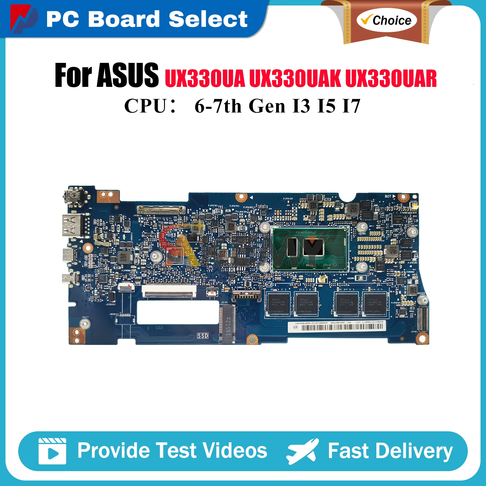 

UX330UA Laptop Motherboard For ASUS ZenBook UX330UA UX330U UX330UAK U3000U UX330UAR Mainboard W/ I3 I5 I7 CPU tests OK fast ship