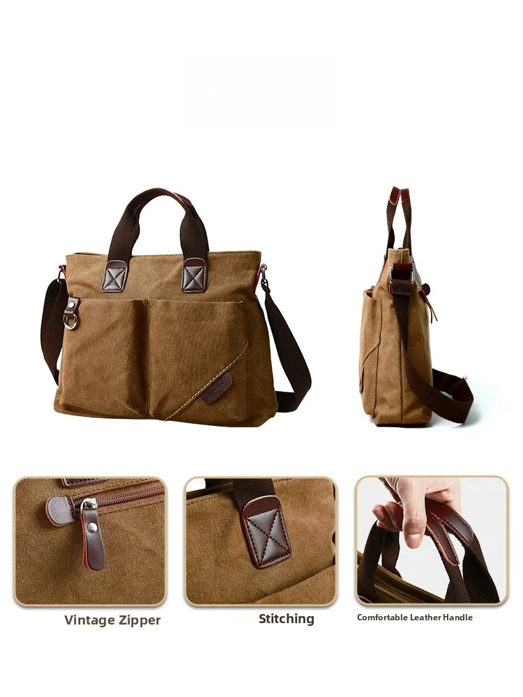 

Casual Canvas Men's Busin Trip oulder Bag Multifunctional Laptop Bapa Handbag for Men in 202 Spring Pure Color