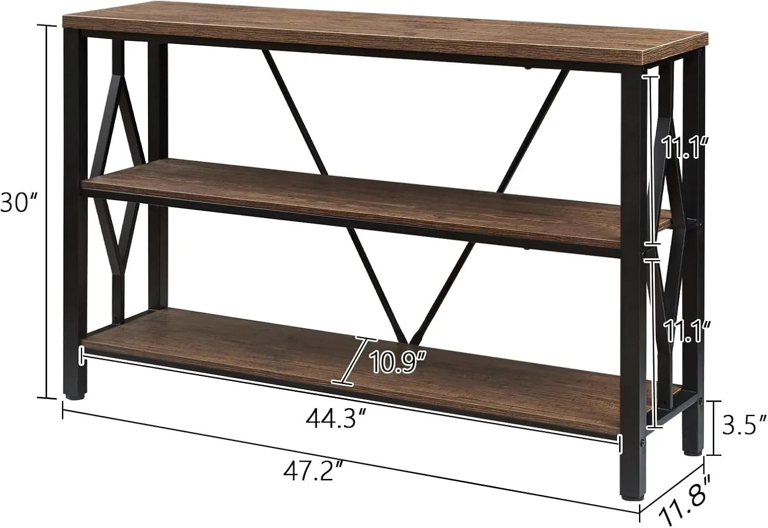 Sofa Console Table, Rustic Console Table with 3-Tier Storage, Engineered Wood Sofa Tables with Open Shelves, Heavy Duty Entryway