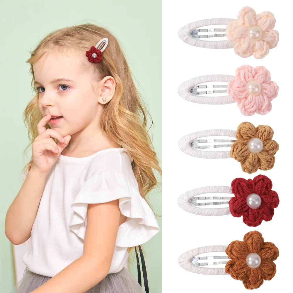 

Шерстяная заколка для волос для девочек, Цветочная заколка для волос, вязаные однотонные заколки для волос, Y2K, осенне-зимние заколки для волос с плюшевой крокодилой
