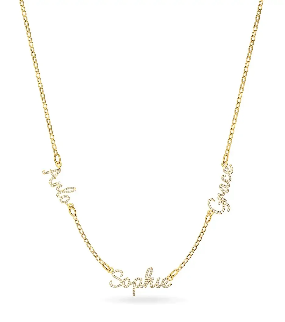 

Multi Crystal Cursive Name Necklace 3D Custom Name Necklace Gold Diamond Pendant Women's Zirconia Jewelry Gift for Mom