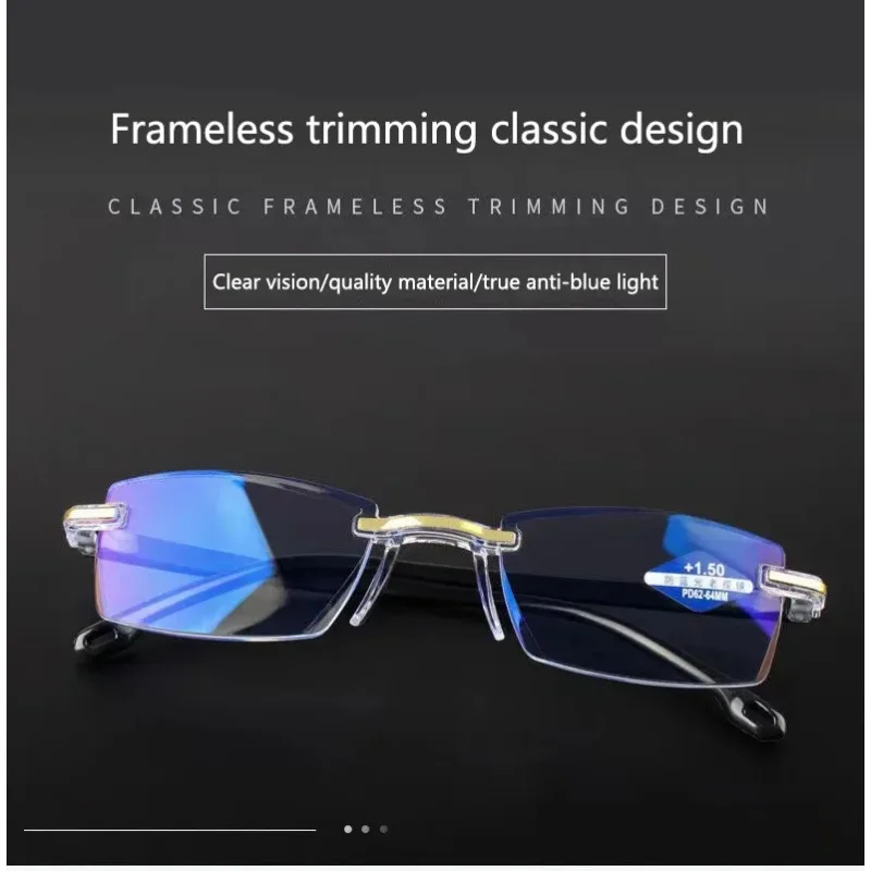 Rahmenlose Anti-Blaulicht-Lesebrille für Damen und Herren, Presbyopie-Brille, Dioptrien +1,0 +1,5 +2,0 +2,5 +3,5 +4,0 – Detail 7