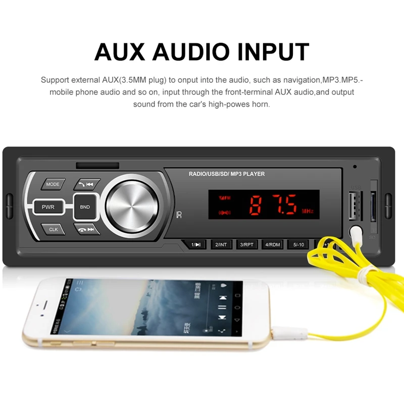 12V In-Dash 1 Din Car MP3 Multimedia Player Bluetooth Autoradio Car Stereo Radio FM Aux SD USB Car Stereo Receiver