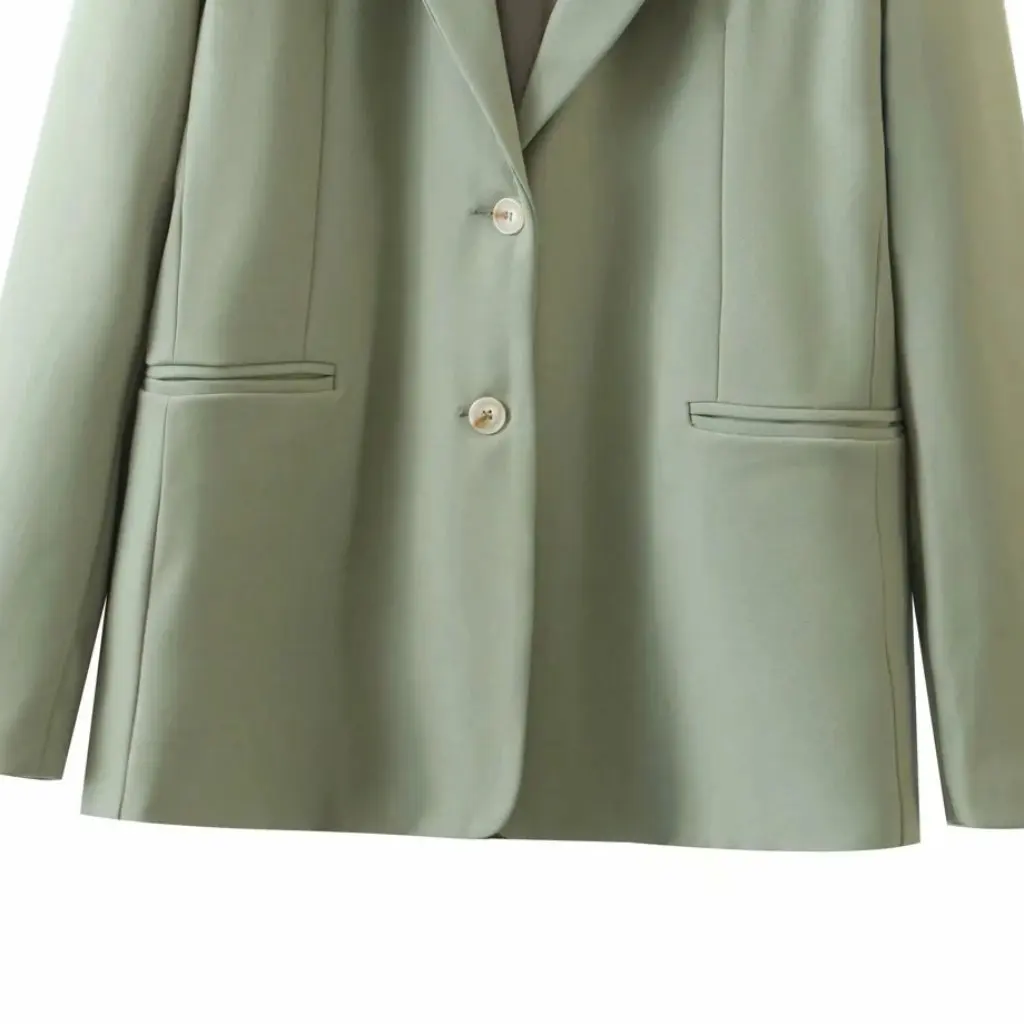 

Women's Green Single-breasted Lapel Suit Jacket Korean Style Elegant Casual Early Autumn Fashion European And American INS