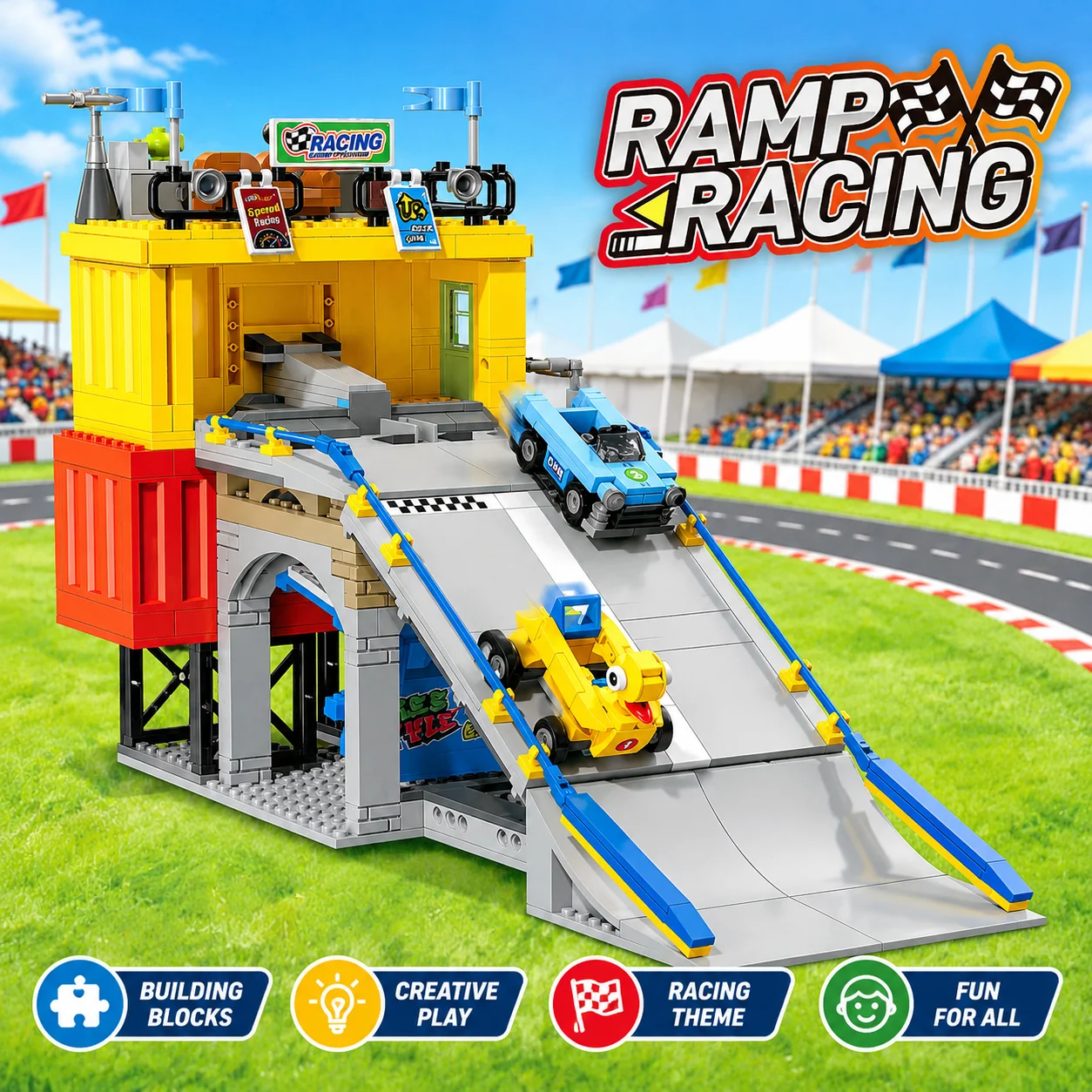 678pieces Slope Racing Scene Amusement Park Building Block Model Desktop Home Decor DIY Puzzle Assembly Toy for Adults Xmas Gift
