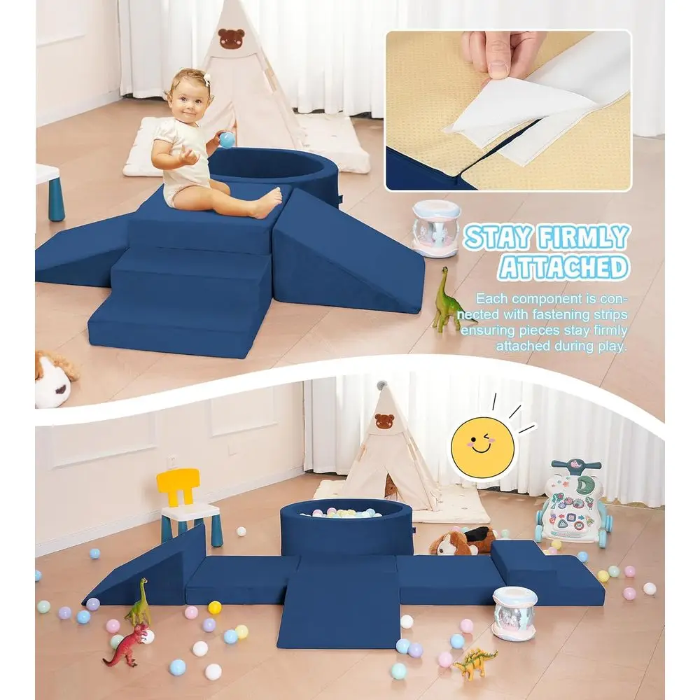 Blocchi da arrampicata in morbida schiuma per bambini con pozzo per palline e scale - Set da gioco per interni per giochi attivi, 1-3 anni (palle non incluse), blu scuro