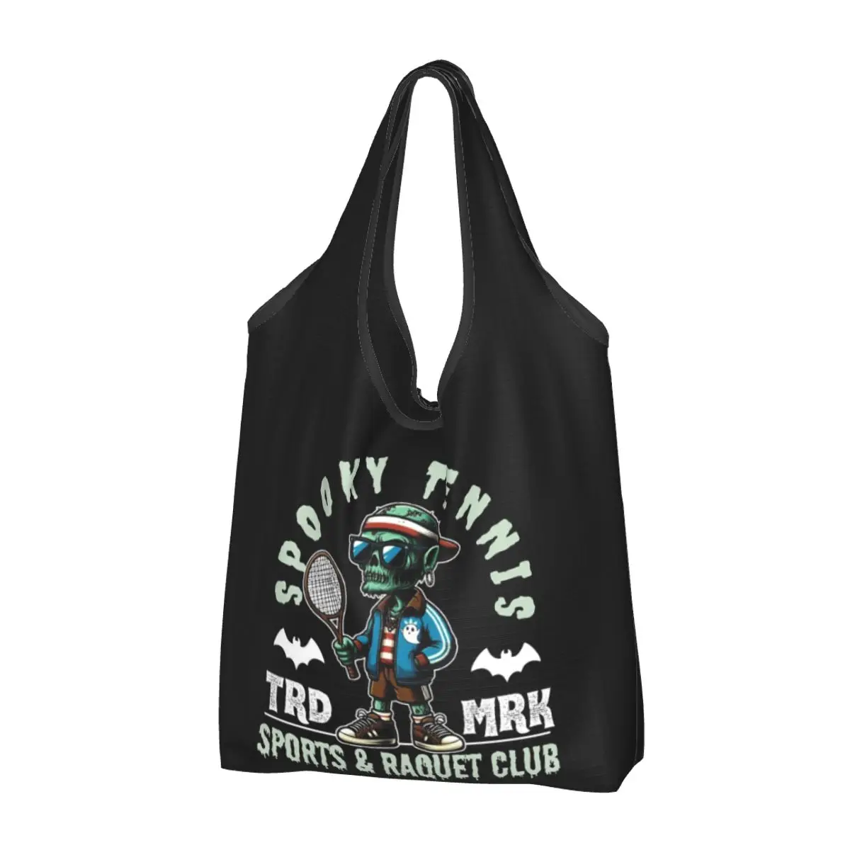 Spooky Tennis Sports And Raquet Club Portable Tote Shopping Bags Large Capacity Shopper Bag Groceries Handbag Shoulder Bag