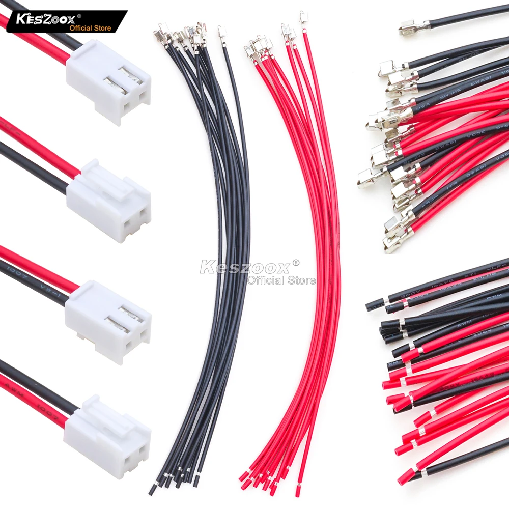 Keszoox Jst VH 3.96MM 2 złącze pinowe zestaw gniazd z 210MM 18AWG wstępnie zaciskane kable drut Jst-