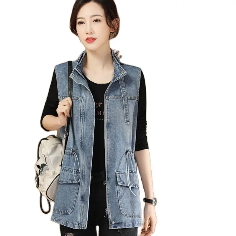 

Blue Denim Vest Women With Casual Loose Vest Coat Sleeveless Jacket With Waistcoat Female Spring Autumn A852