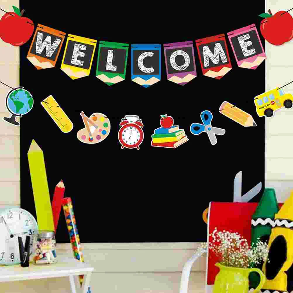 2 Pcs Letter Pull Flag Starting School Banner Welcome Bunting Season Home Decor The Party Pendant Paper