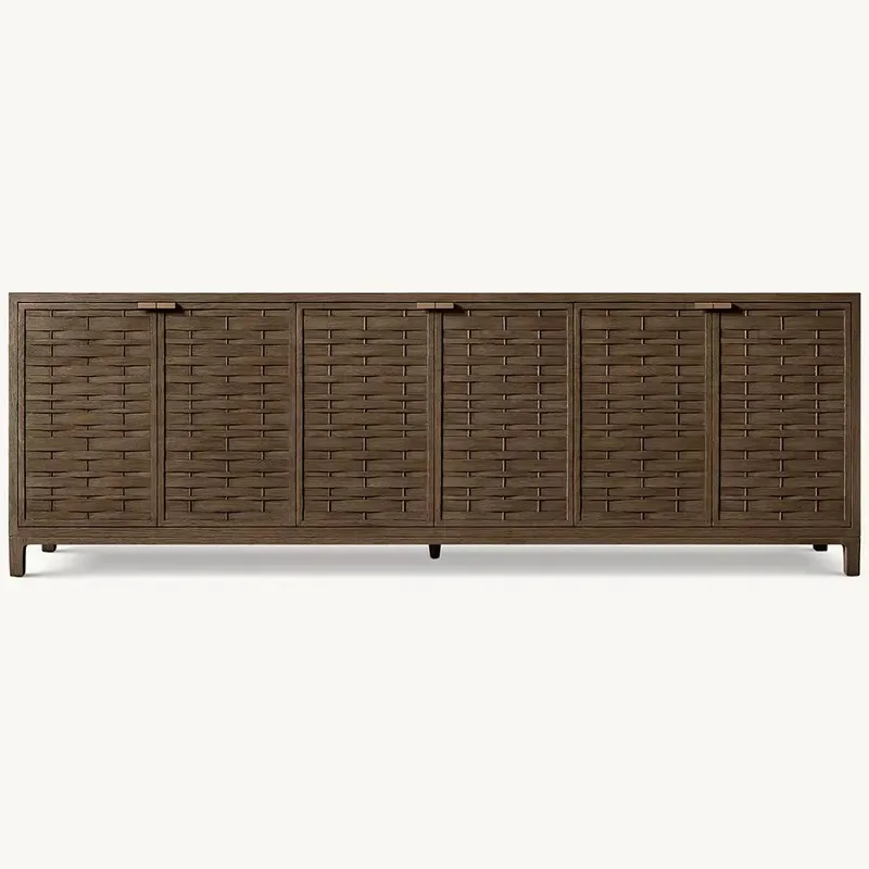 Modern Solid Wood TV Cabinet 6 Door Storage Sideboard for Restaurant Home Bar Hotel Customizable Size and Color