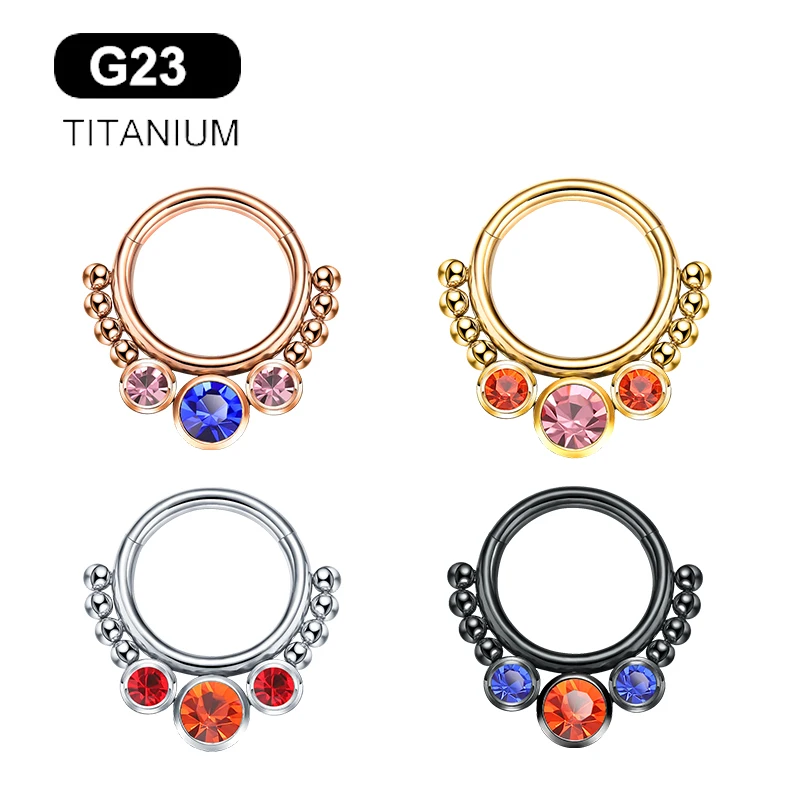 

G23 Titanium Surgical Metal Tragus Earring Septum Piercing Zircon Plating Nose Ear Ring Clicker Women Body Jewelry 16G 2022