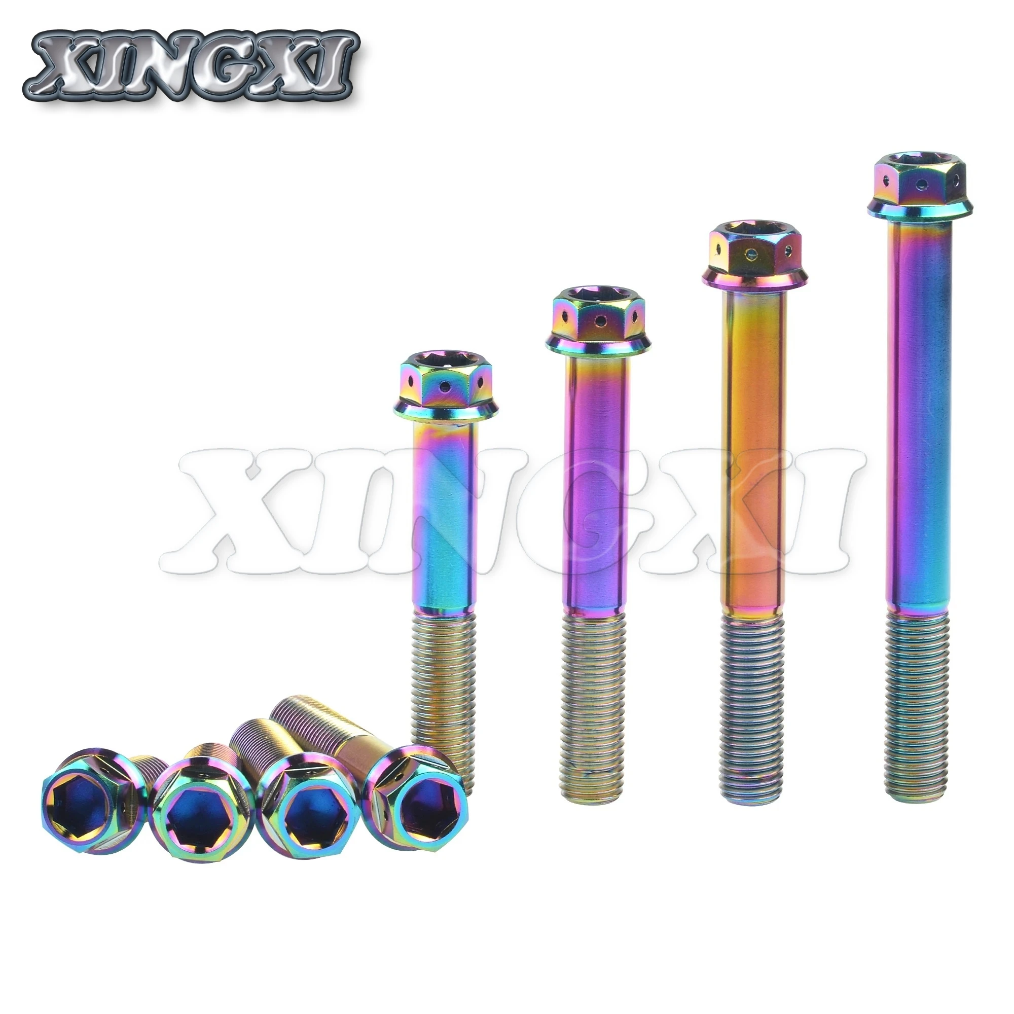 Xingxi 5PCS Titanium Bolt M10 X 20 25 30 35 40 45 50 55 60 65 70 75 80 85 90mm Flange Hex Head Screw for Bike Motorcycl Refitted