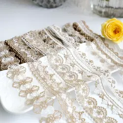 Ribbon Roll Crocheted Lace Ribbons, Webbing Decor, DIY Craft, Gift Packing, Sewing Supplies, Off White, Gold, 2 Yards