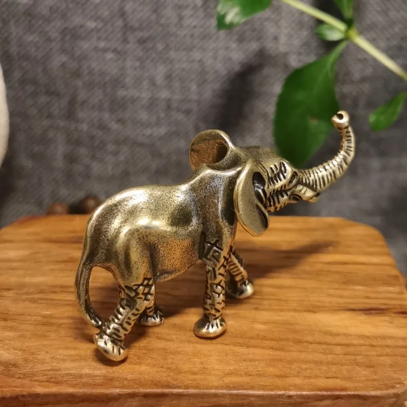 Antique Brass Elephant Tea Pet Miniature Simulation Animal Ornaments Collection Crafts Home Desktop Decorations