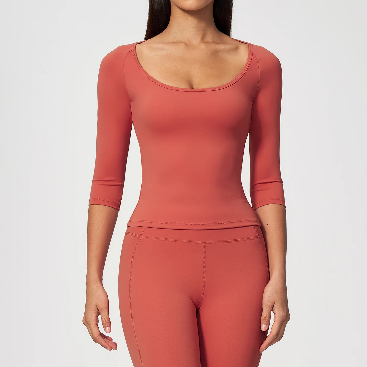 Women 3/4 Sleeve Scoopneck Stretchy Yoga Tee Half Sleeve Quick Dry Breathable Workout Push Up Gym Top Running Fitness T-shirt