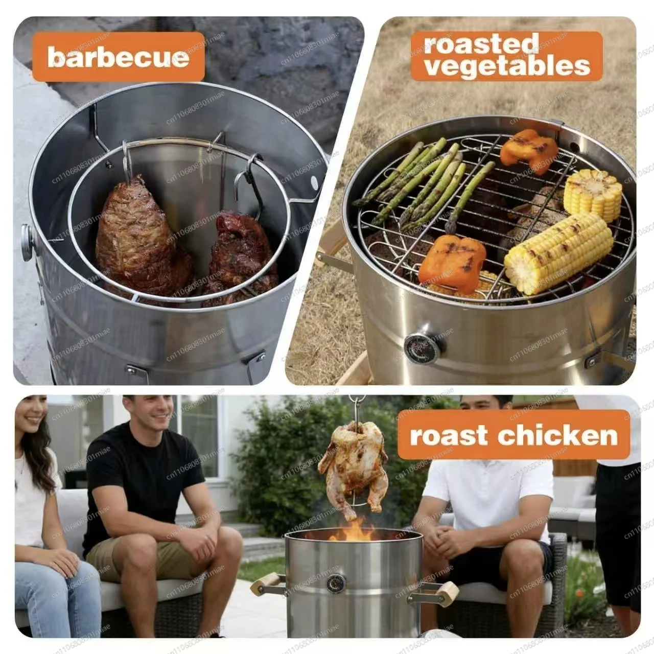 80Cm Modern Stainless Steel Barrel Charcoal Grill Lightweight Durable Outdoor Grill Camping
