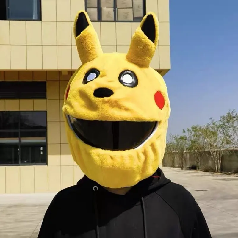 New Pikachu Stitch Helmet Cover Suitable For Motorbike Full Face Helmet Modular Helmet Plush Protective Cover Halloween Decora