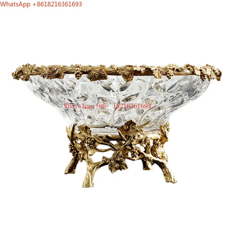 European-style Imported Crystal Glass Fruit Plate Luxury Model Room Living Room Coffee Table Dining Table Large Brass Tray